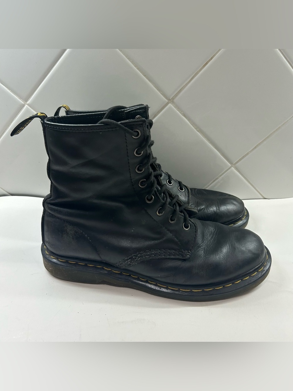 Dr. Martens Air Wair Boots AW004 Leather Black Unisex Size Men's 10 Distressed